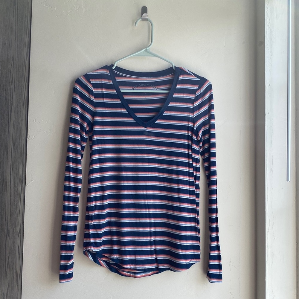 Striped V-Neck Long Sleeve Shirt